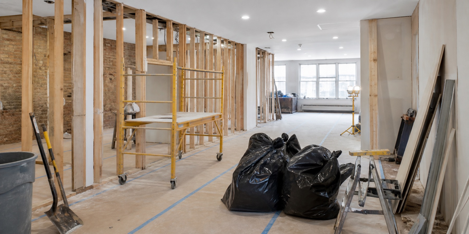 Clean interior demolition preparation for a renovation project